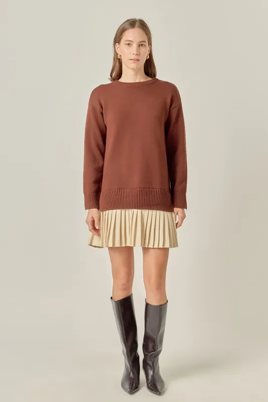 Mixed Media Pleated Mini Dress sold by English Factory