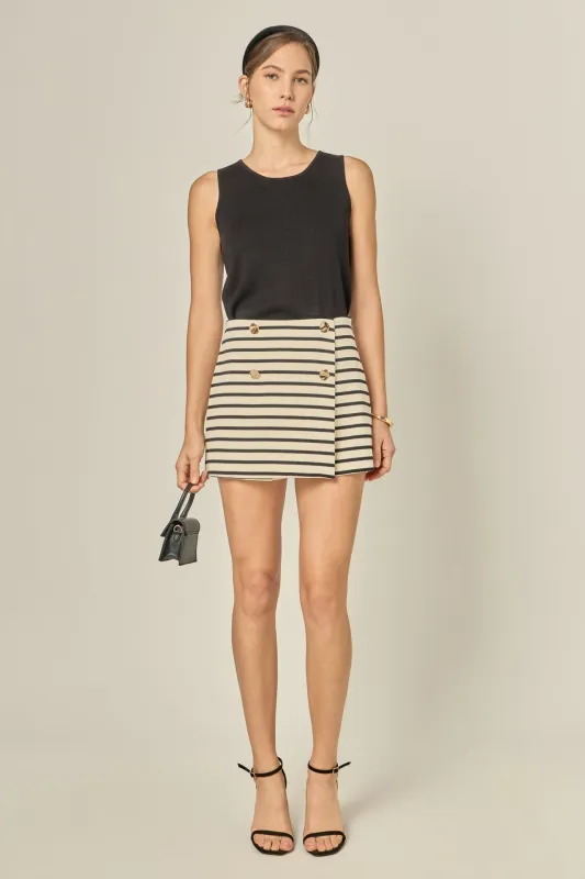 Striped Knit Skort with Button sold by English Factory