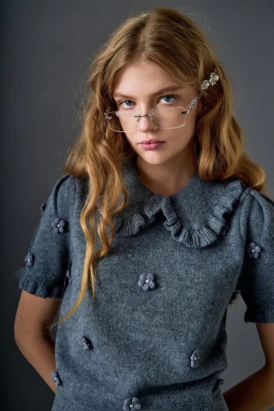 Pearl Floral Ruffle Sleeve Knit sold by English Factory