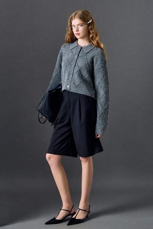 Lurex Argyle Knit Cardigan sold by English Factory