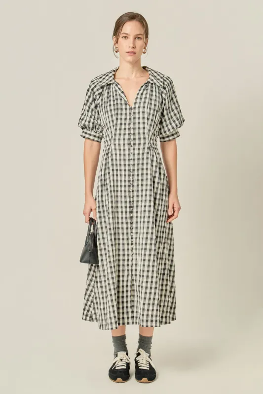 Gingham Puff Sleeve Dress sold by English Factory