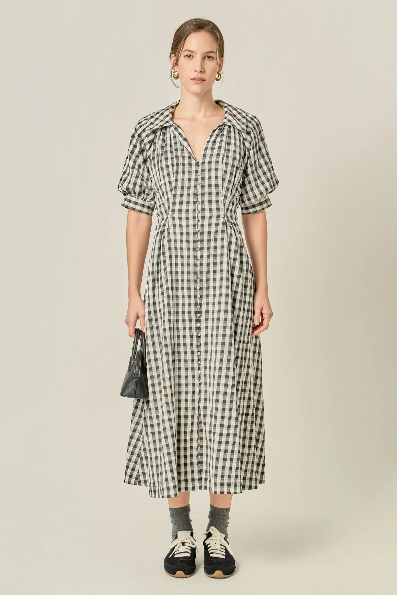 Gingham Puff Sleeve Dress sold by English Factory