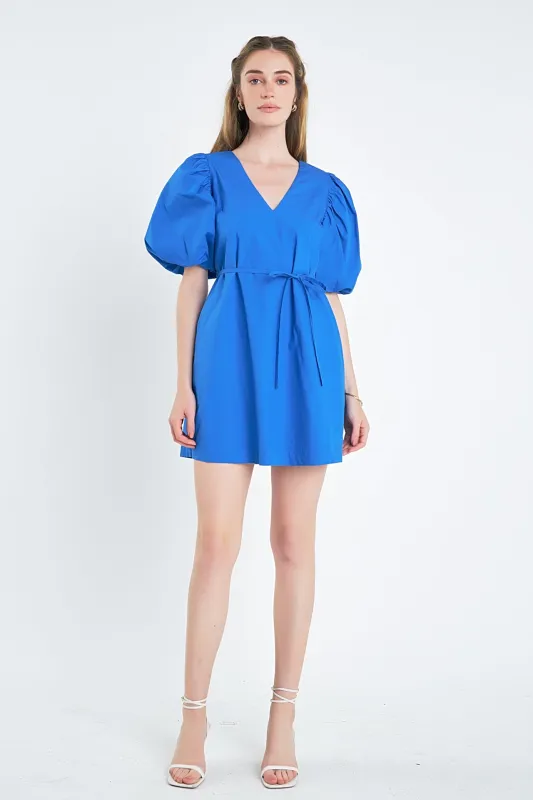 Puff Sleeve A-line Shift Mini Dress made by English Factory