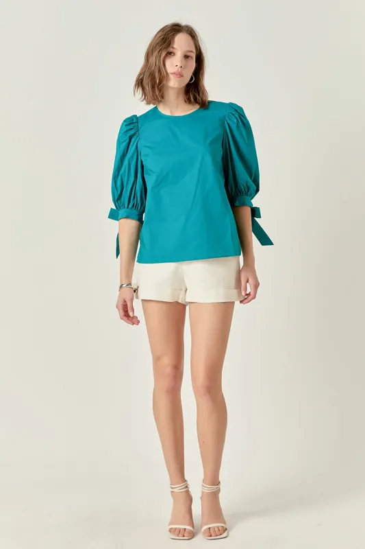 Bow Banded Puff Sleeve Blouse sold by English Factory