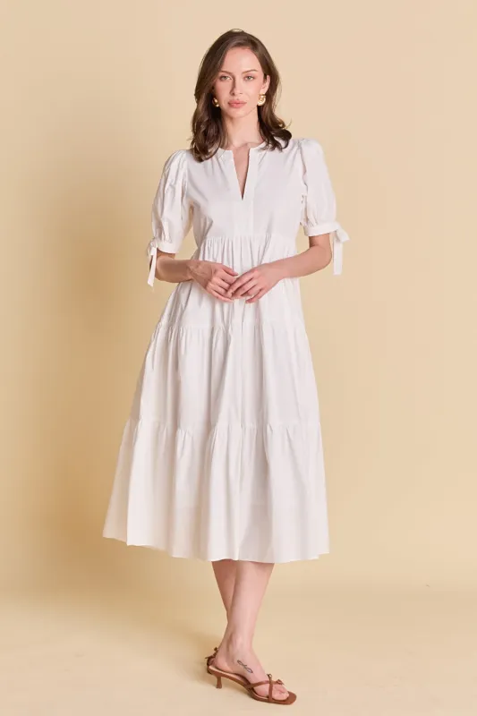 Tiered Midi Dress with Bow-Tie Sleeves sold by English Factory