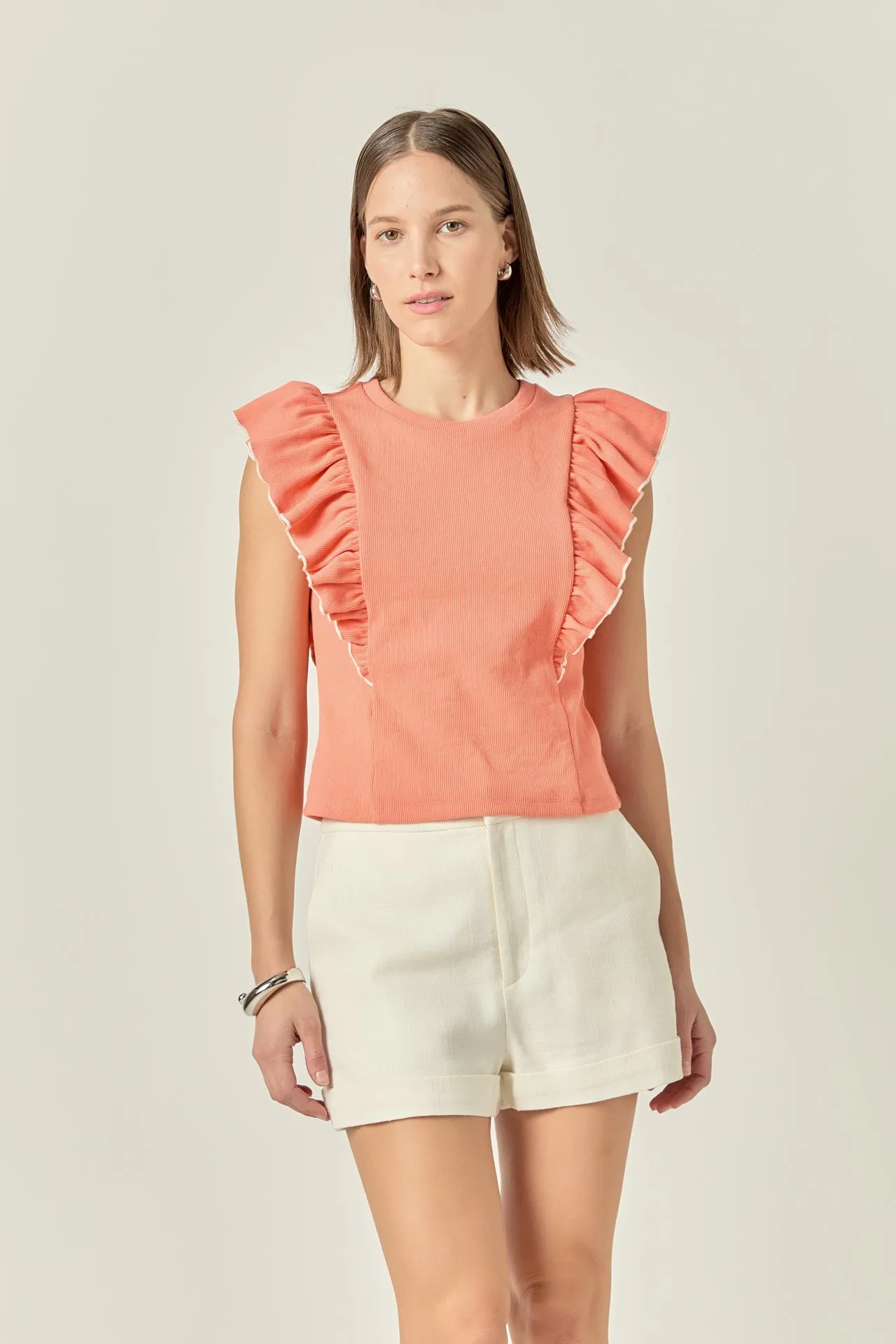 Contrast Merrow Detail Ruffled Knit Top sold by English Factory product image thumbnail 5