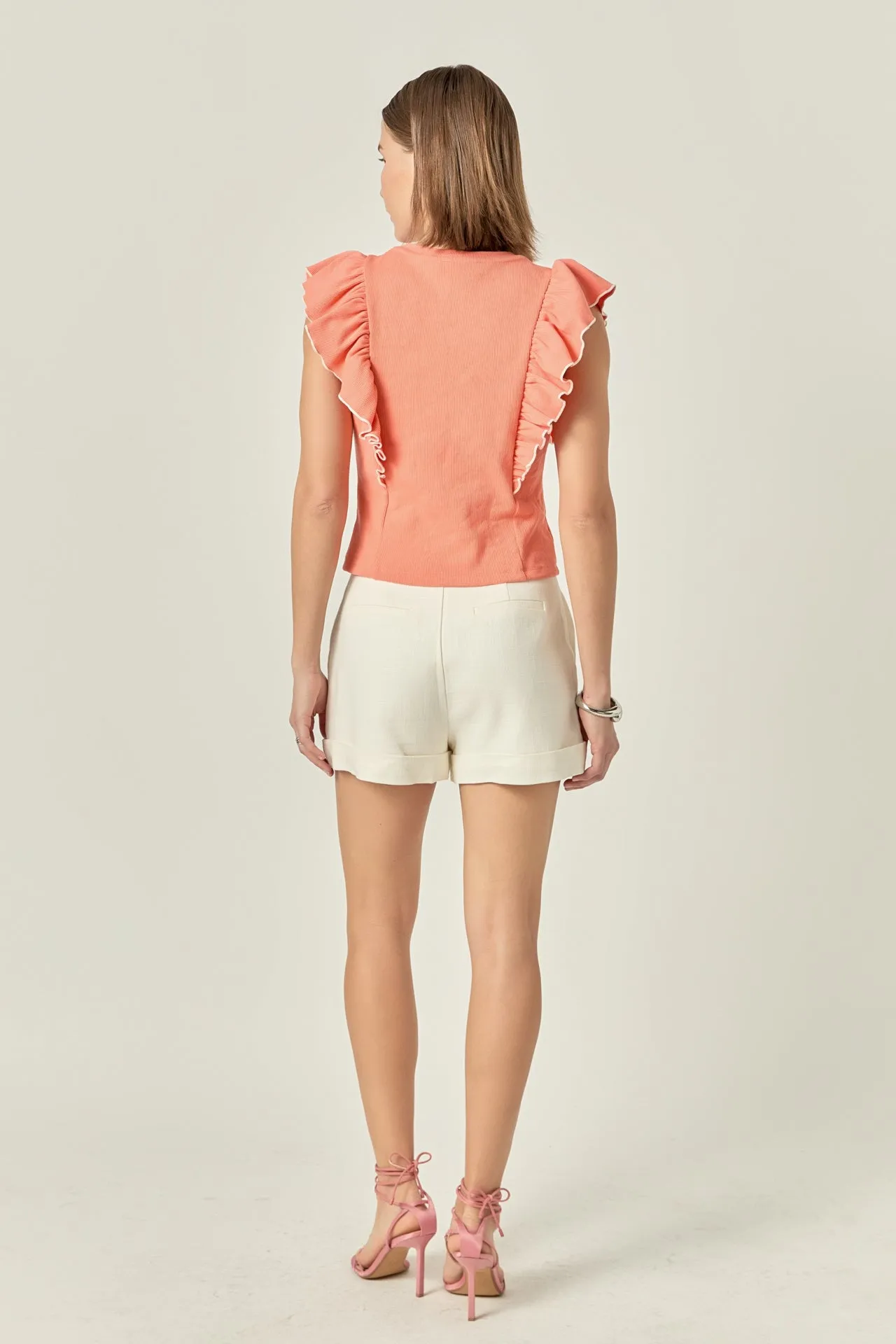 Contrast Merrow Detail Ruffled Knit Top sold by English Factory product image thumbnail 4
