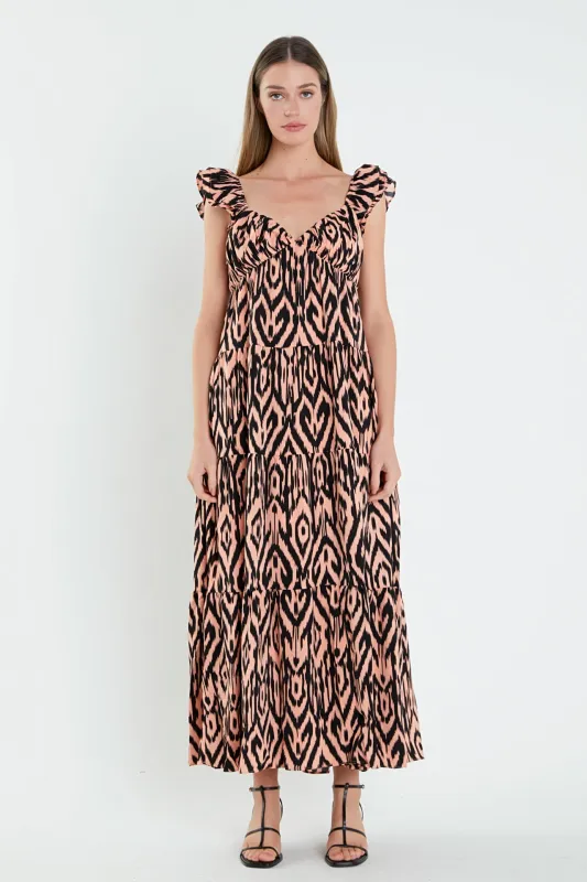 Tiger Print Ruffle Sleeve Maxi Dress sold by English Factory