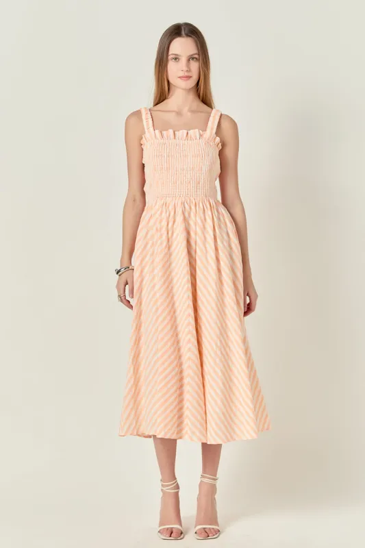 Striped Smocked Midi Dress sold by English Factory