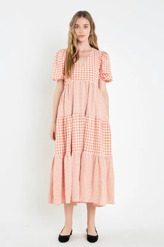 Gingham Check Combination Midi Dress sold by English Factory