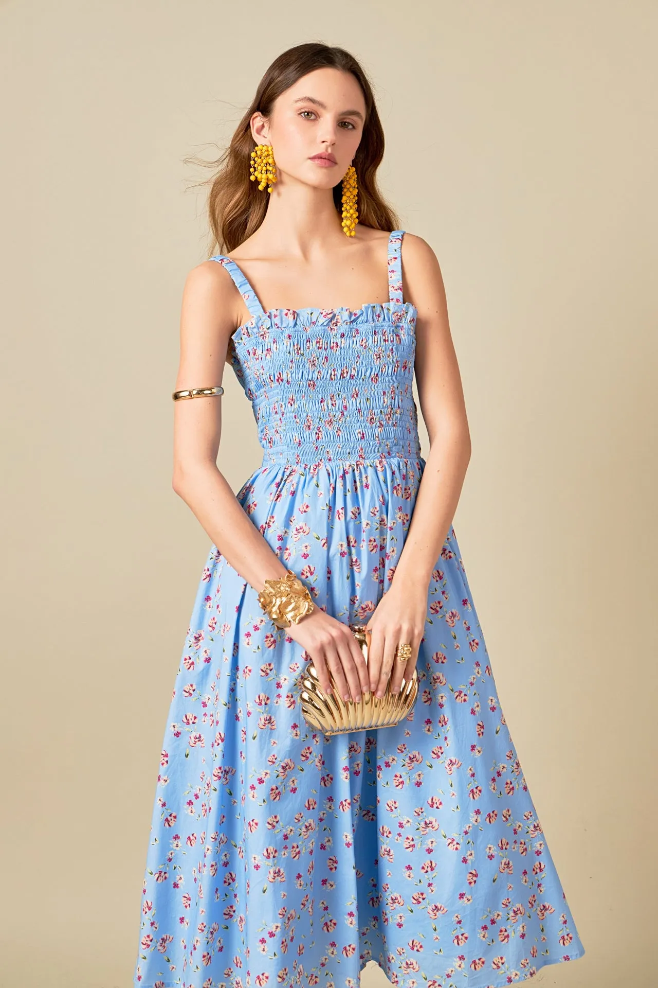 Floral Print Smocked Dress in Blue sold by English Factory product image thumbnail 5