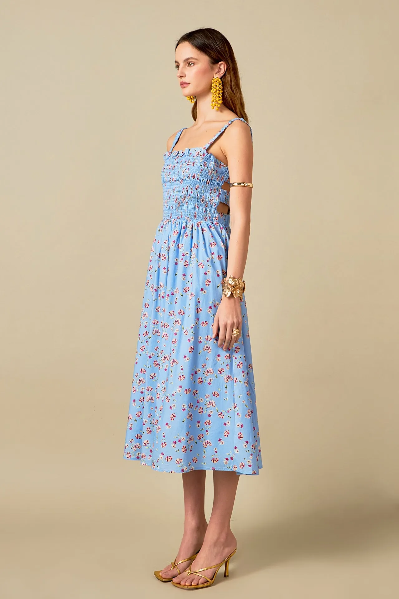 Floral Print Smocked Dress in Blue sold by English Factory product image thumbnail 3