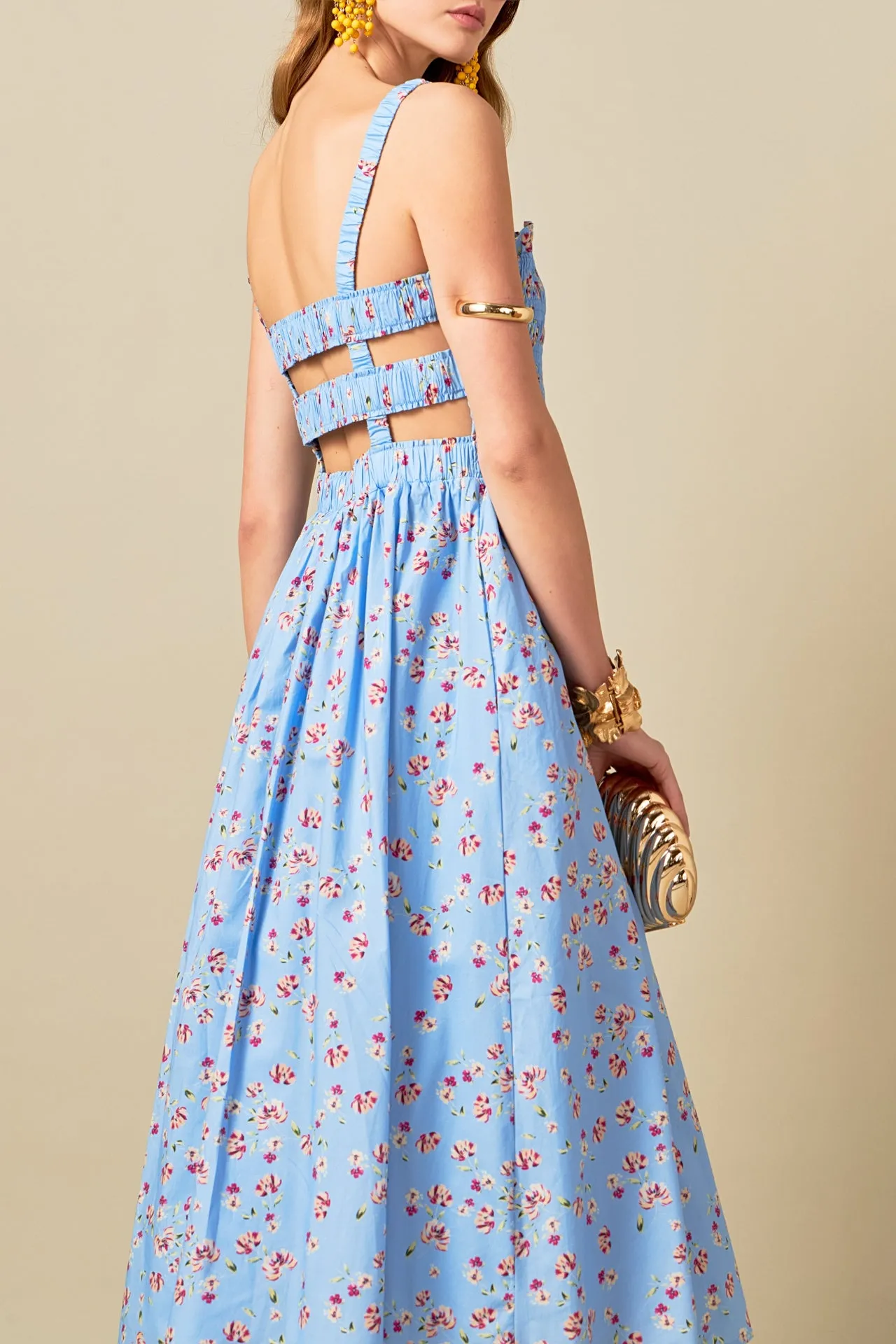 Floral Print Smocked Dress in Blue sold by English Factory product image thumbnail 2