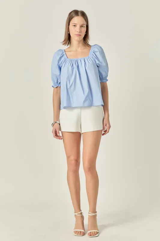 Square neckline Puff Sleeve Top made by English Factory