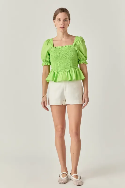 Puff Sleeve Top with Square Neckline sold by English Factory