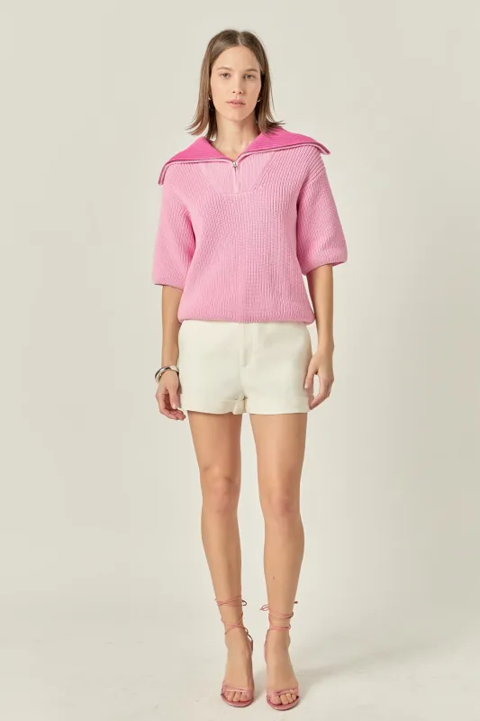 Half-Zip Collared Knit Top sold by English Factory