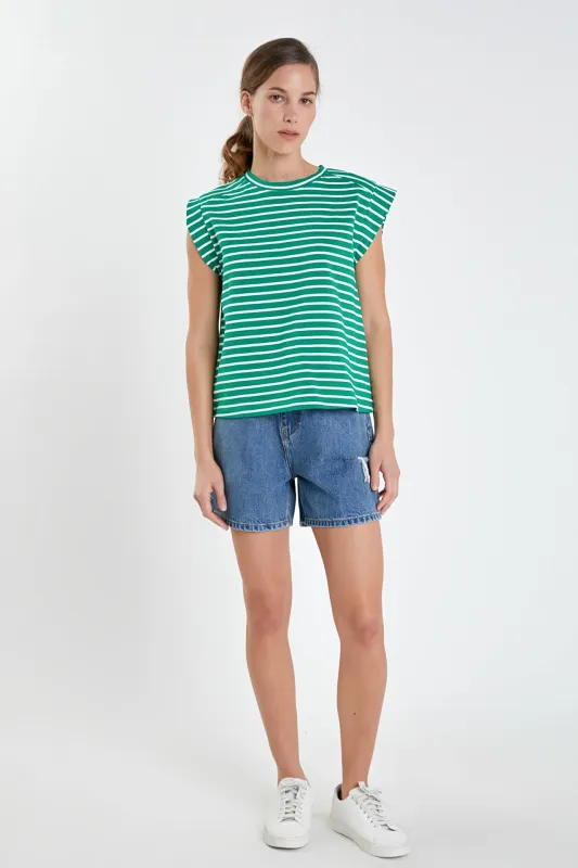 Stripe Rib Cotton T-shirt sold by English Factory