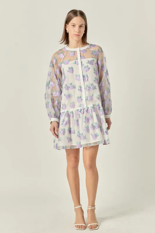 Floral Organza Buttoned Mini Dress made by English Factory