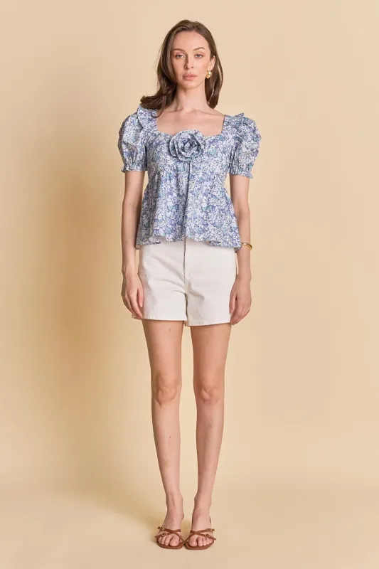 Floral Print Top With Flower sold by English Factory