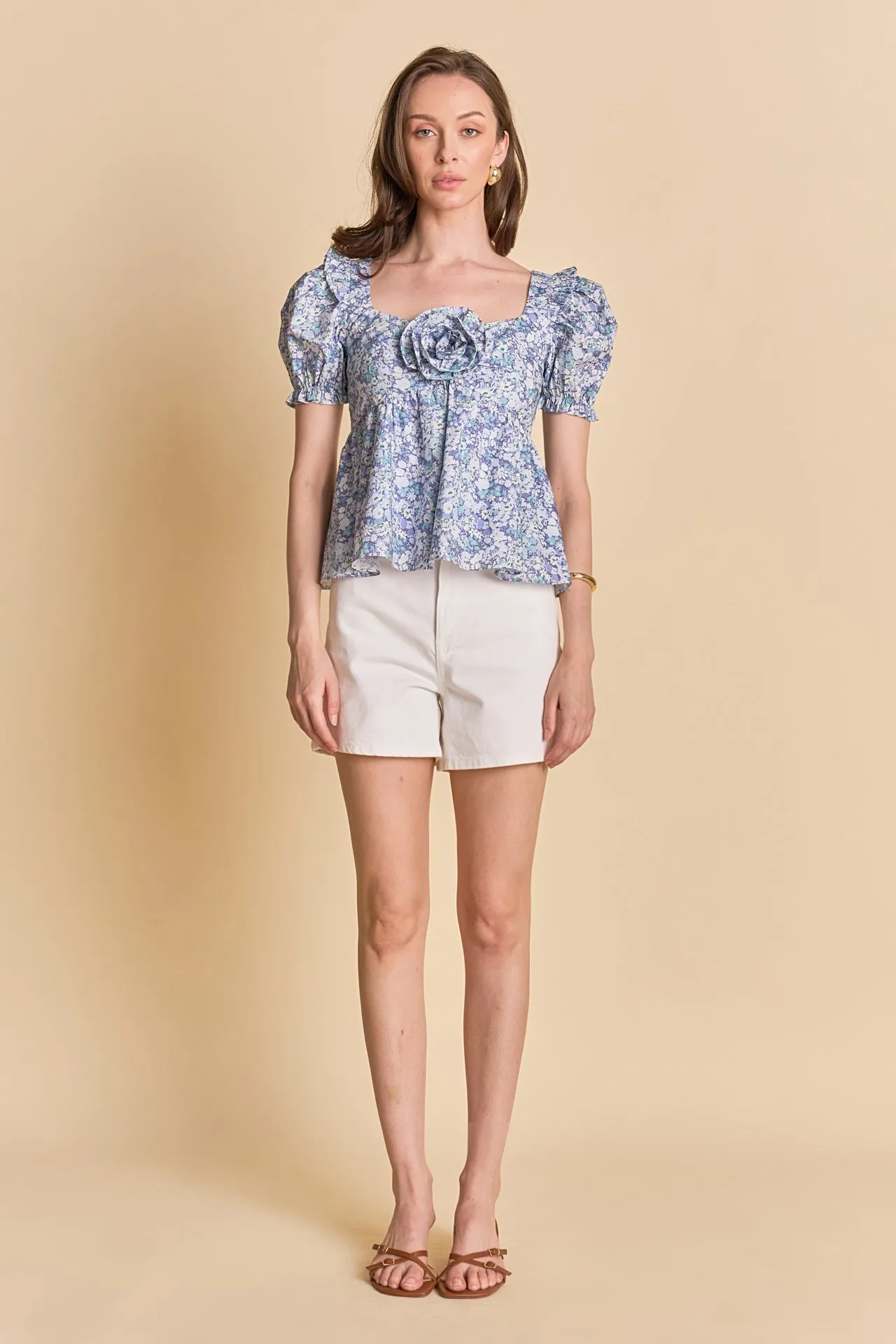 Floral Print Top With Flower sold by English Factory