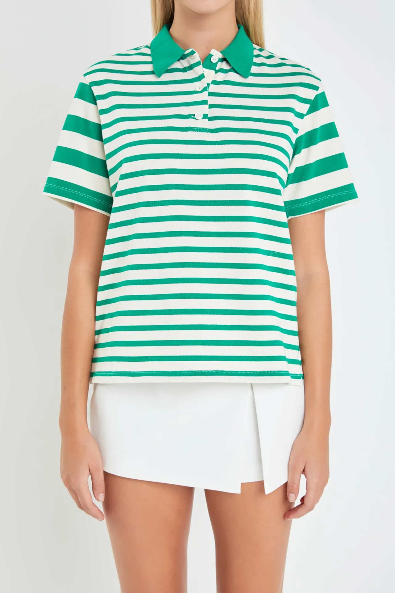 Stripe Short Sleeve Collared Knit Top sold by English Factory product image thumbnail 2