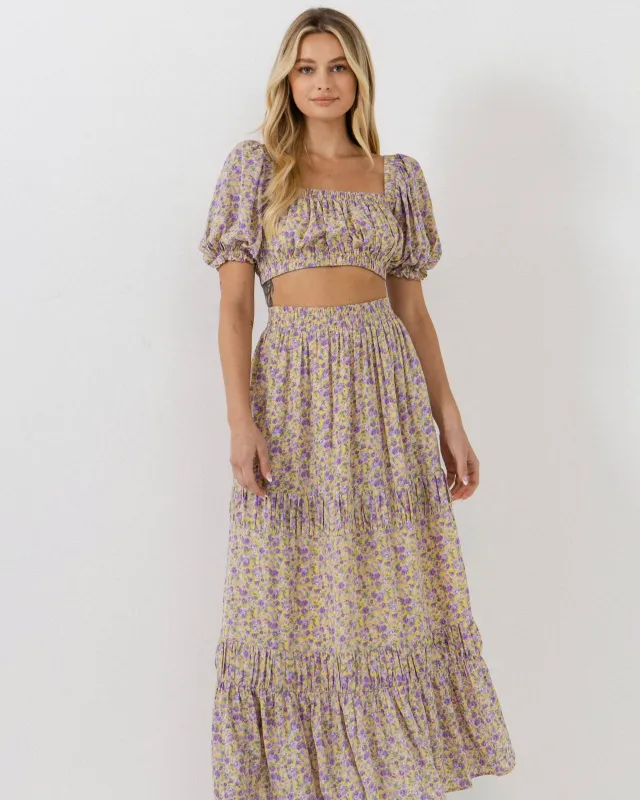 Floral Shirring Detail Long Skirt sold by English Factory