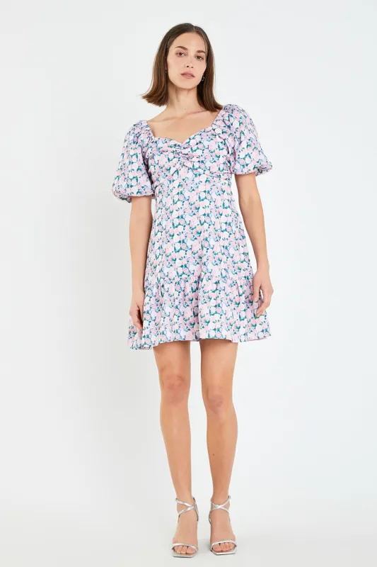Floral Puff Sleeve Mini Dress sold by English Factory