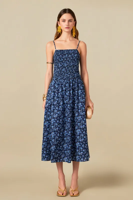 Floral Print Smocked Midi Dress sold by English Factory