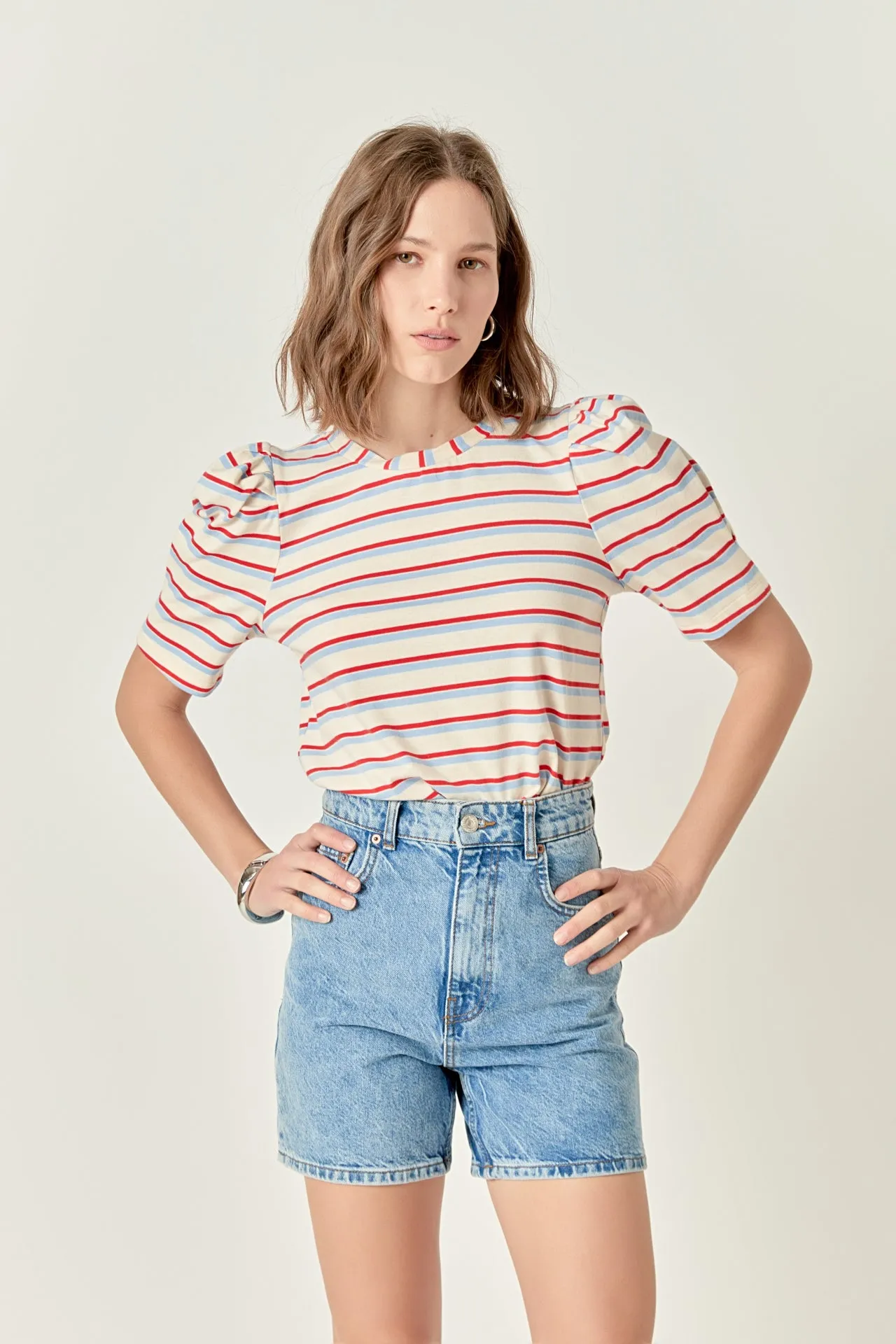 Stripe Knit Puff Sleeve Shirt sold by English Factory product image thumbnail 5