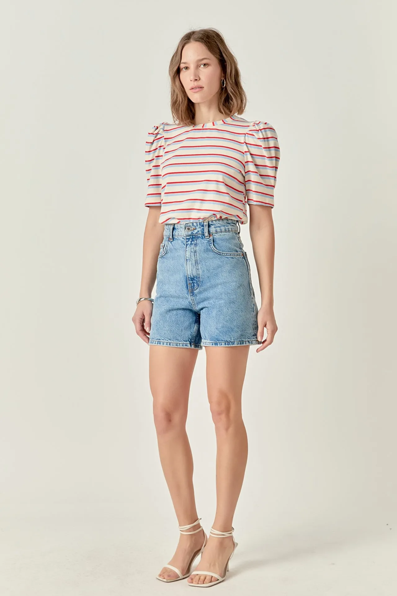 Stripe Knit Puff Sleeve Shirt sold by English Factory product image thumbnail 3