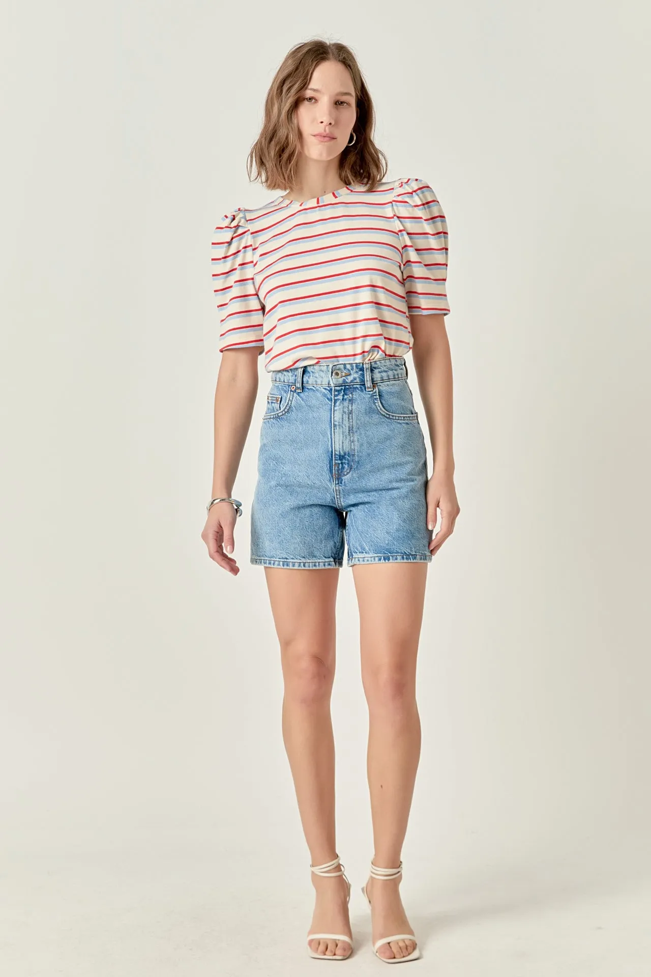 Stripe Knit Puff Sleeve Shirt sold by English Factory