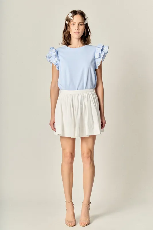 Flower Embroidered Ruffle Top sold by English Factory