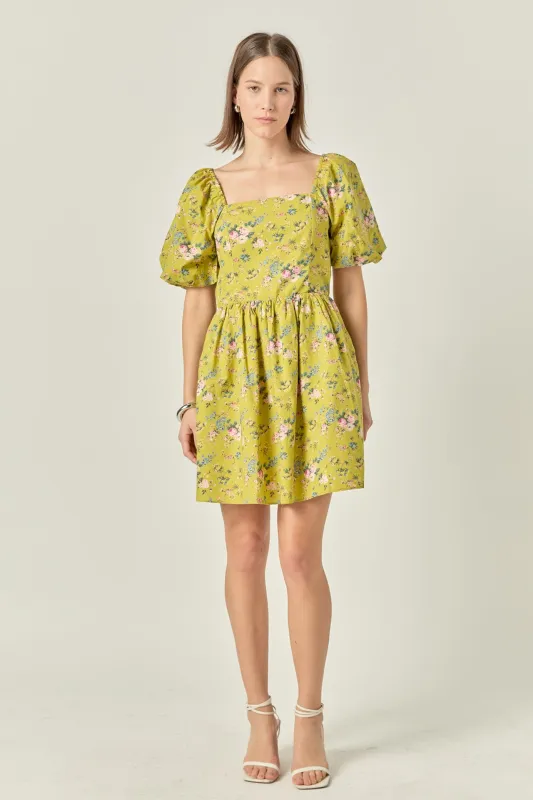 Floral Back Cutout Mini Dress sold by English Factory