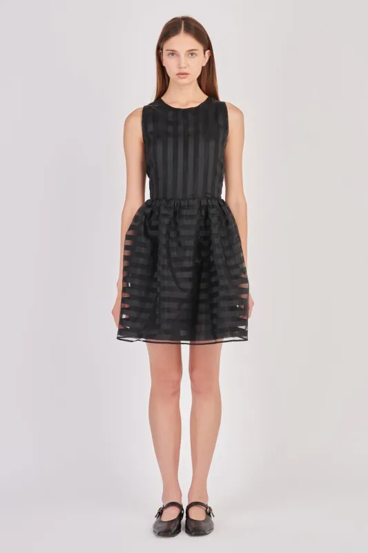Striped Organza Sleeveless Mini Dress made by English Factory