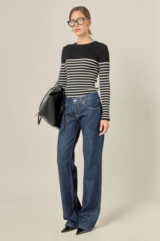Stripe Long Sleeve Knit Top sold by English Factory
