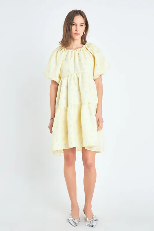 Floral Jacquard Tiered Midi High Low Dress sold by English Factory