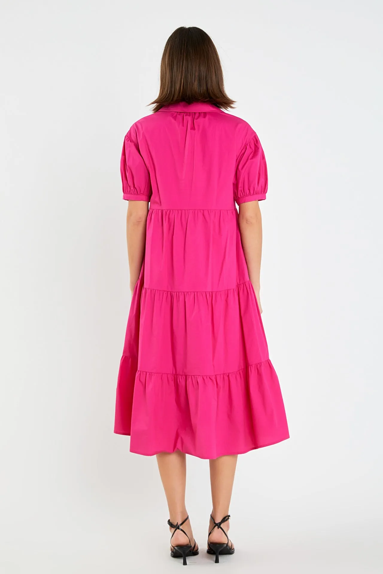 Short Puff Sleeve V-Neck Midi Dress sold by English Factory product image thumbnail 4