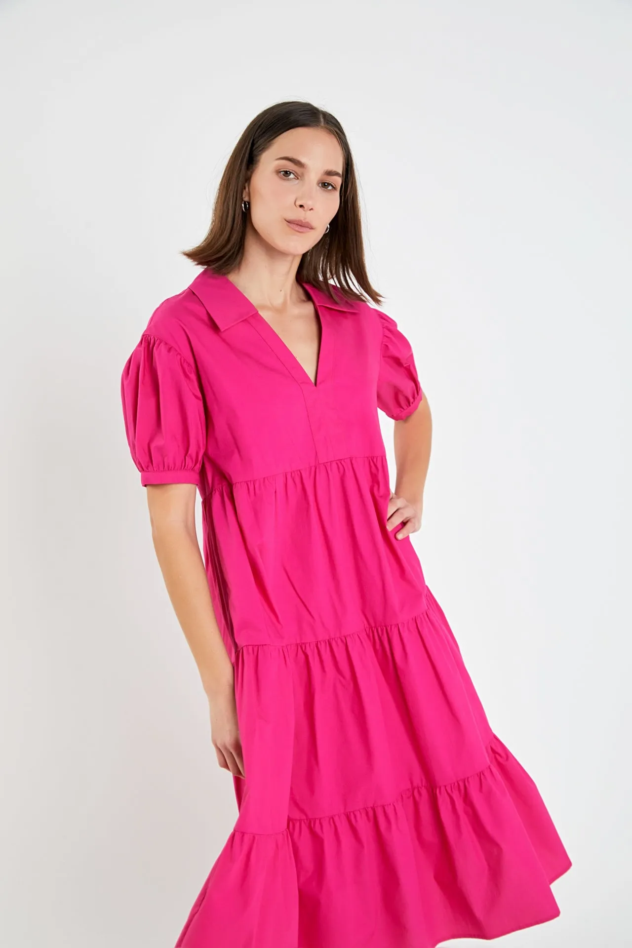 Short Puff Sleeve V-Neck Midi Dress sold by English Factory product image thumbnail 5
