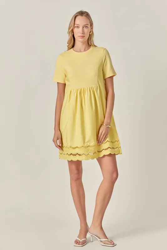 Mixed Media Scallop Lace Mini Dress sold by English Factory