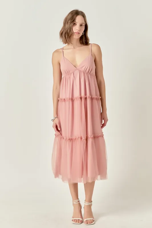 Tulle Contrast Midi Dress sold by English Factory