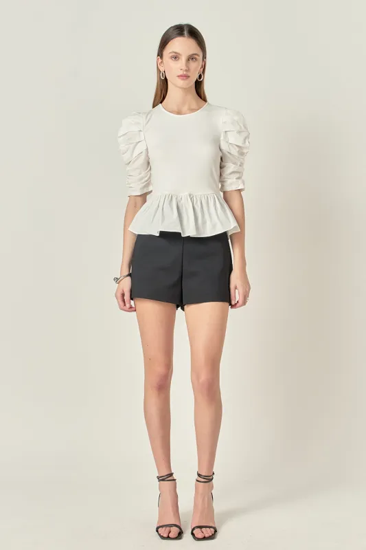 Pleated Puff Sleeve Top in White sold by English Factory