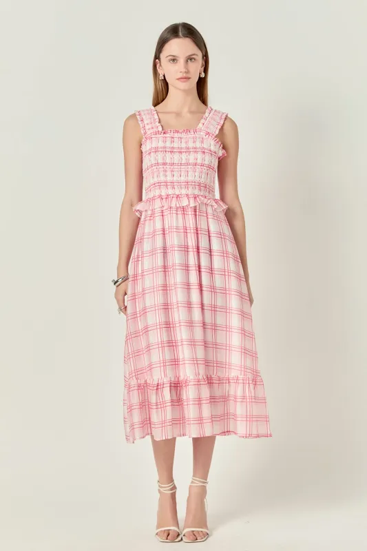 Plaid Ruffled Midi Dress sold by English Factory