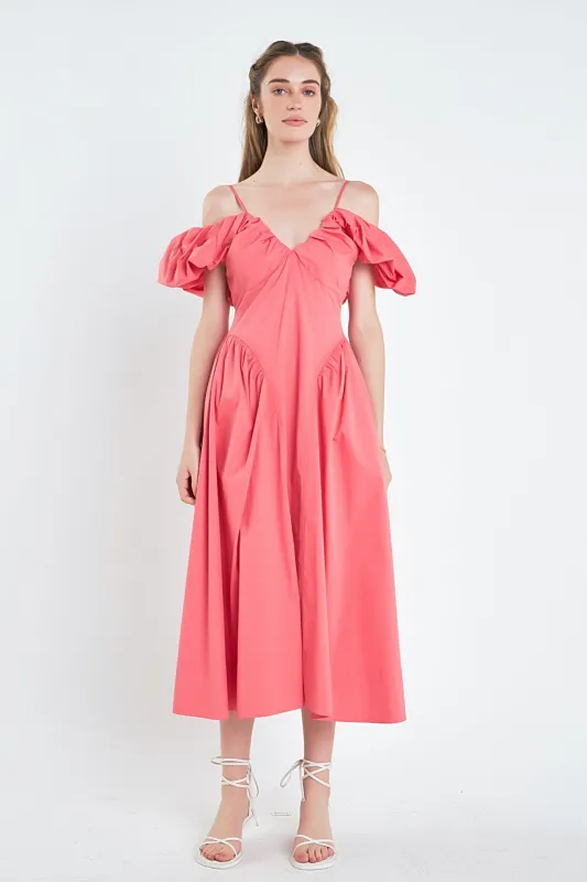 Ruched Sleeve Midi Dress sold by English Factory