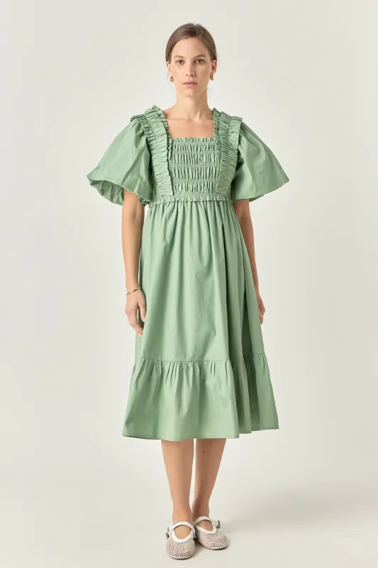 Puff Sleeve Square Neck Midi Dress sold by English Factory