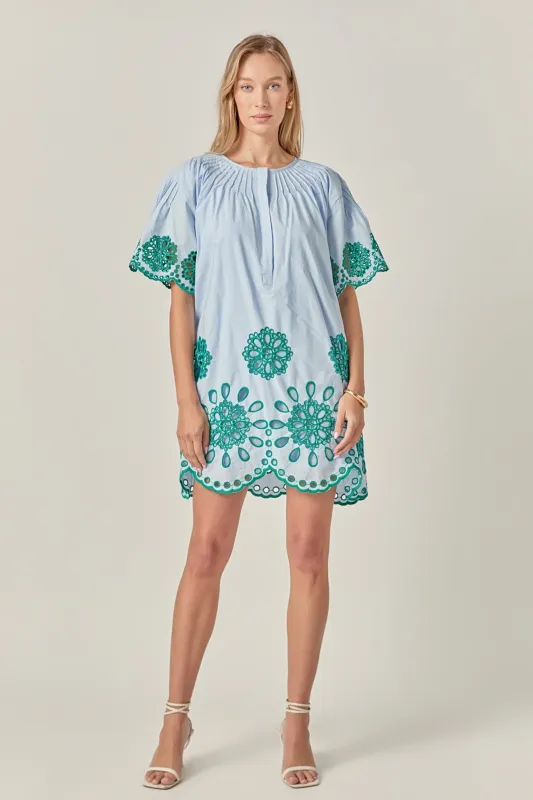 The Paloma Embroidered Mini Dress sold by English Factory