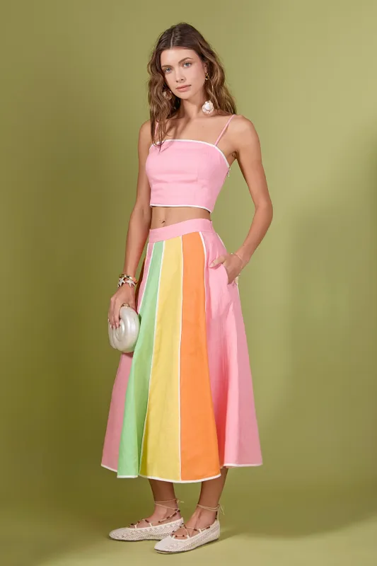 The Aurora Colorblock Skirt sold by English Factory