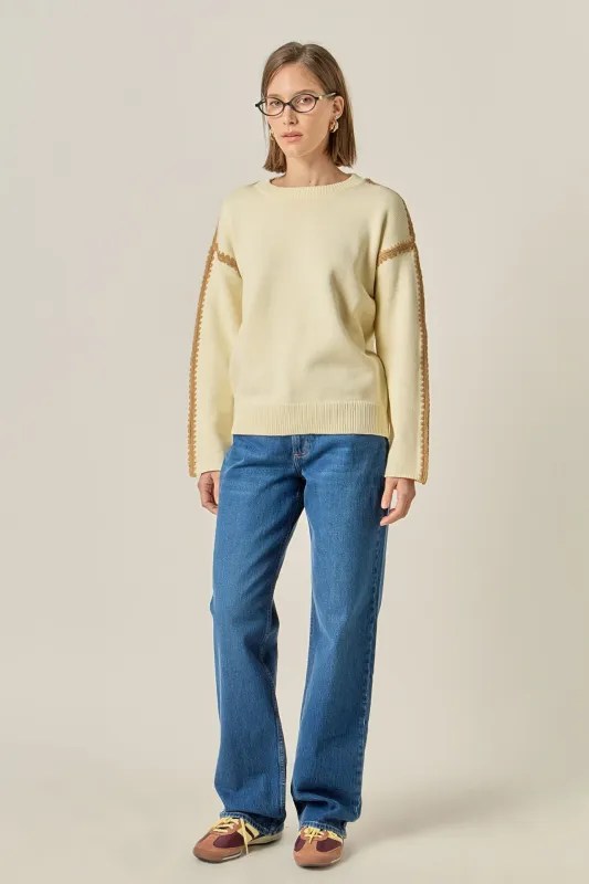 Stitch Detailed Crew Neck Knit made by English Factory