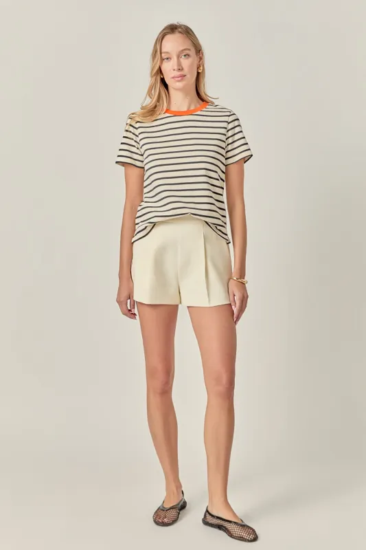Contrast Rib Stripe Short Sleeve T-shirt sold by English Factory