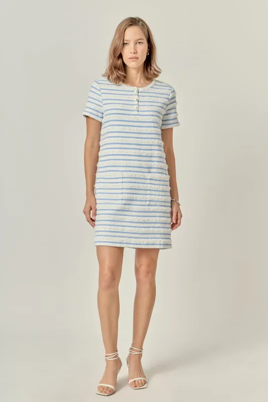 Fringed Striped Polo Mini Dress made by English Factory