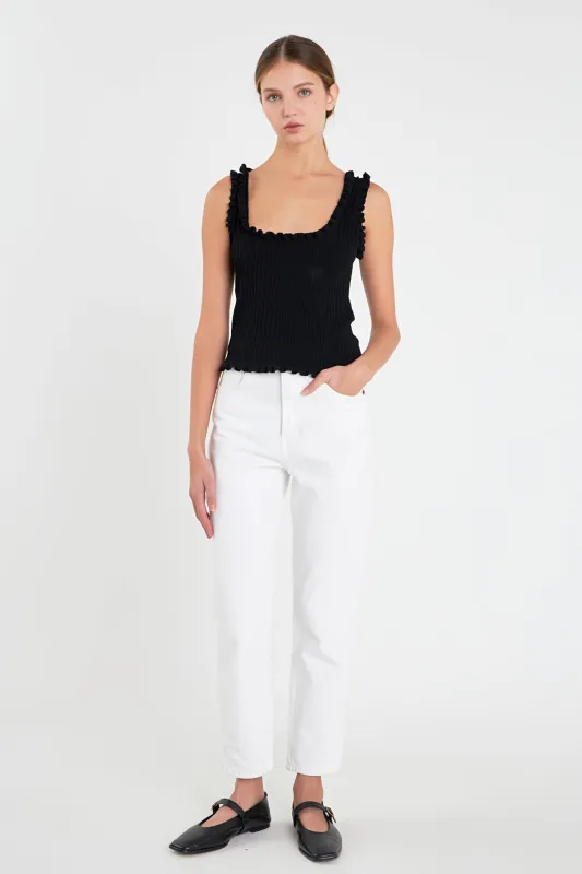 Ruffled Edge Sleeveless Knit Top sold by English Factory